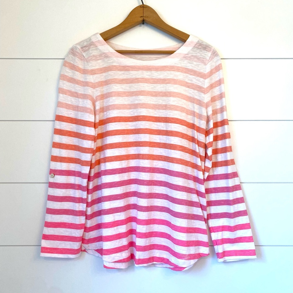 Talbots Pink and Orange Striped Long Sleeve Tee